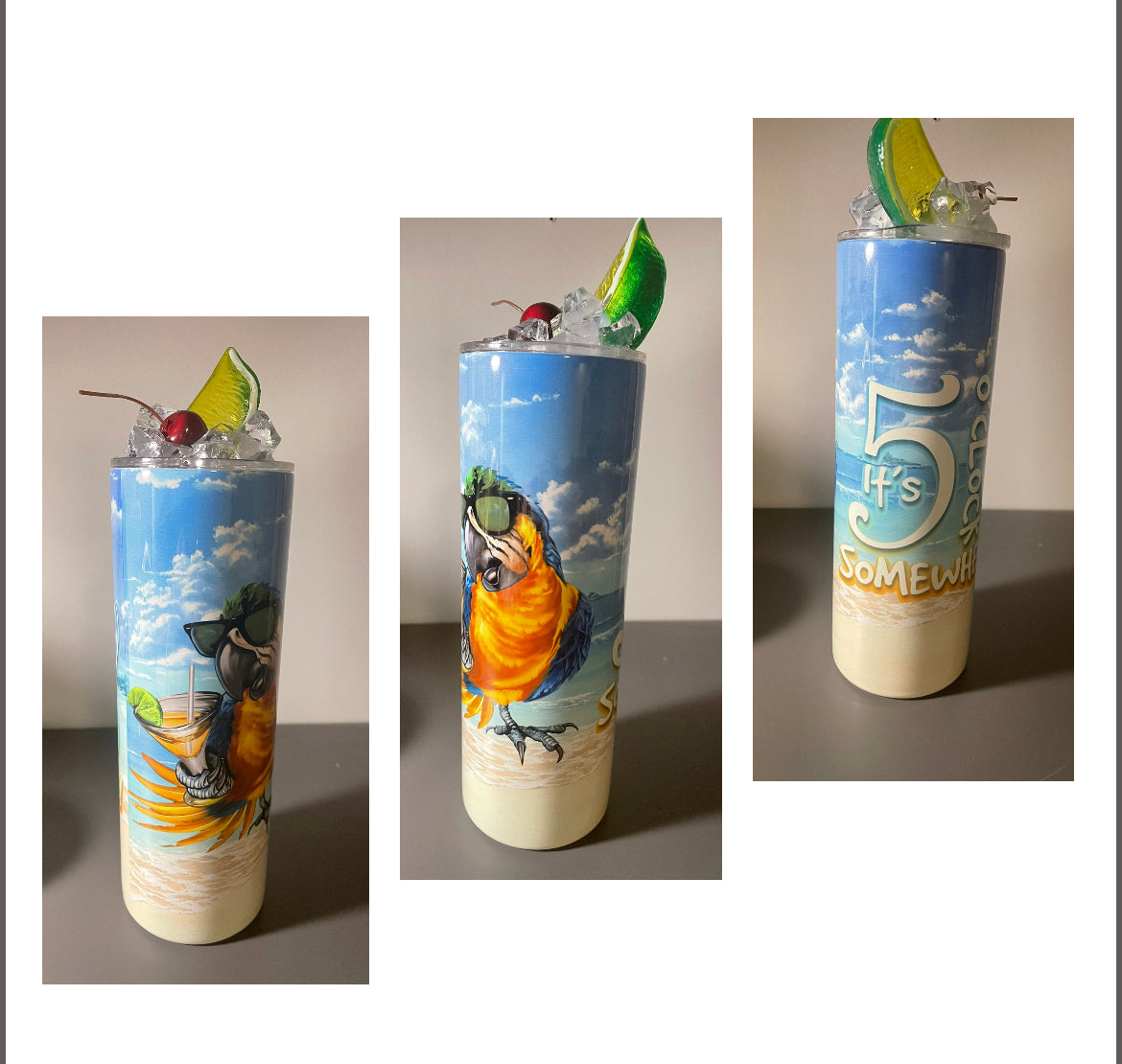 5:00 SOMEWHERE PARROT BEACH 20 OZ TUMBLER WITH FAKE ICE LID