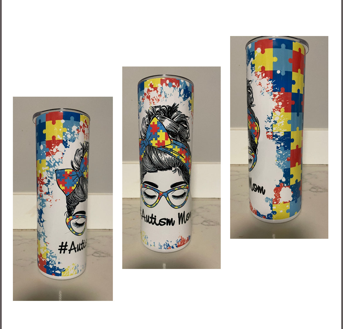 AUTISM MOM PUZZLE PIECE COLORFUL 20 OZ TUMBLER