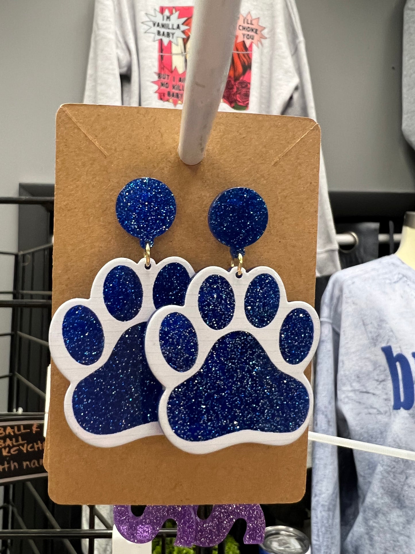 BLUE DOG PAW GLITTER POST BACK EARRINGS
