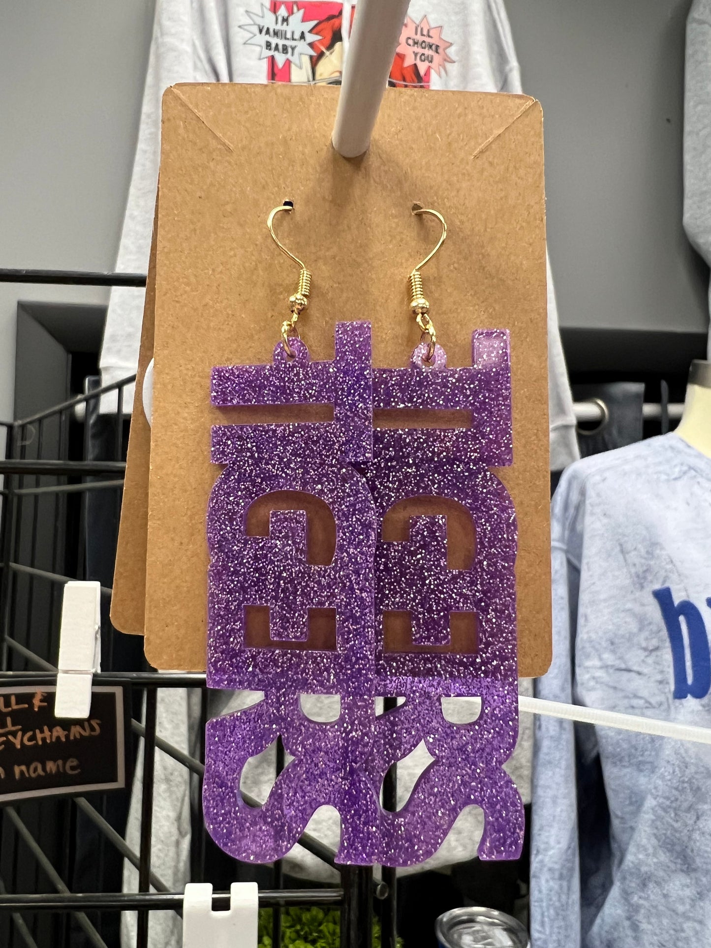 TIGERS PURPLE GLITTER ACRYLIC EARRINGS