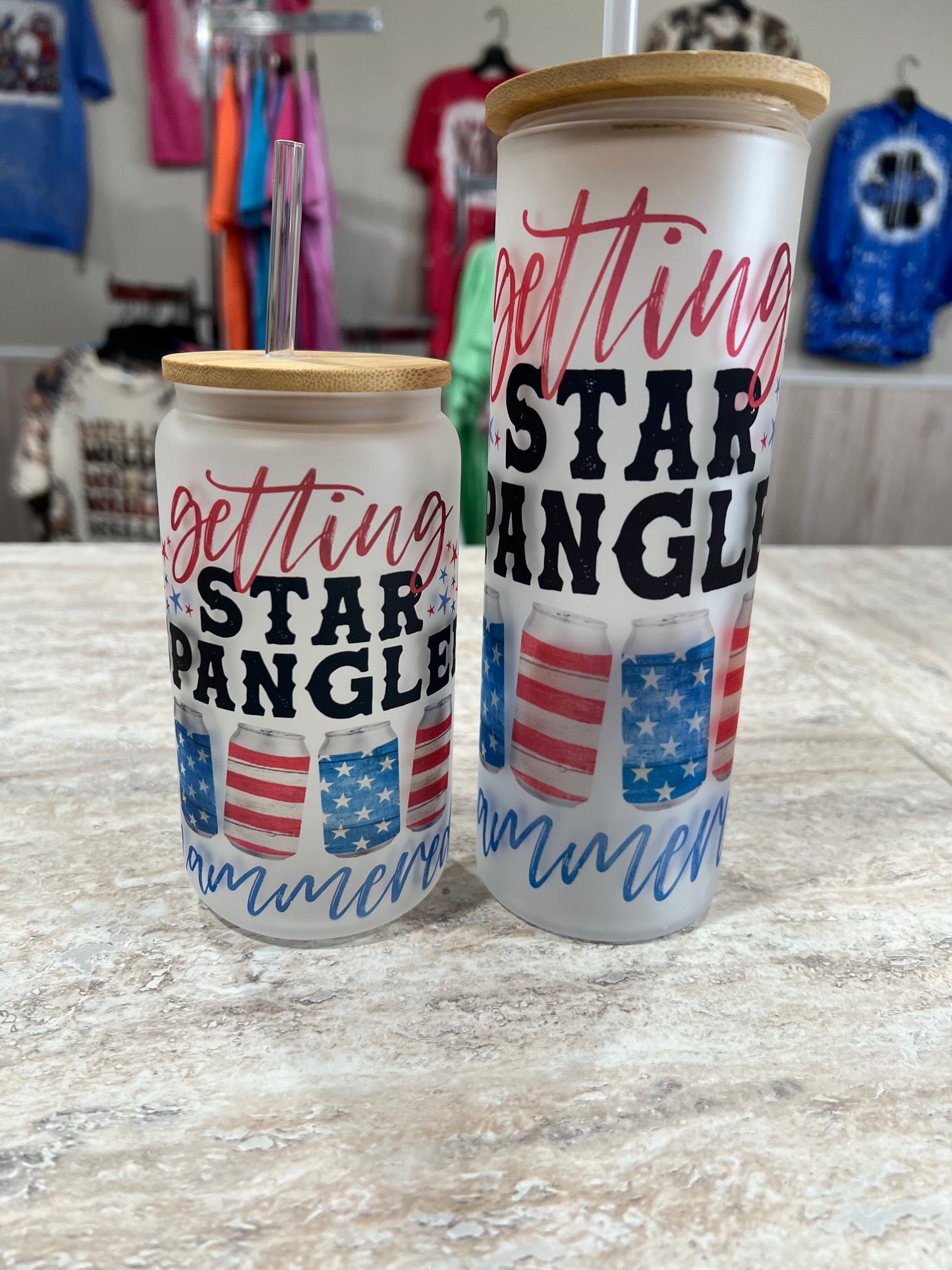 Star Spangled Hammered Glass tumbler
