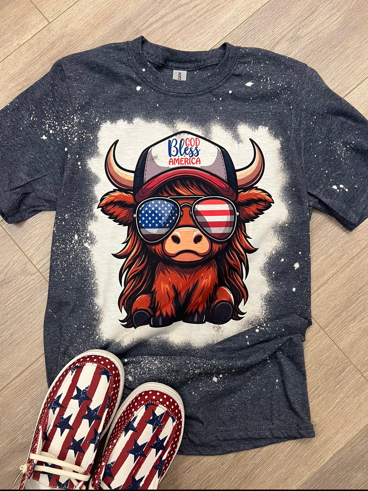 PATRIOTIC BABY HIGHLAND COW TSHIRT
