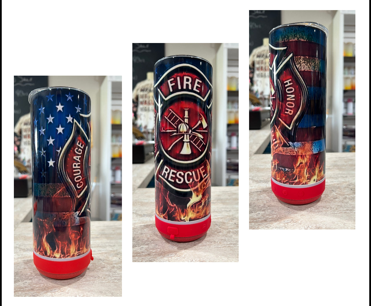 FIREFIGHTER AMERICAN FLAG BLUETOOTH SPEAKER TUMBLER