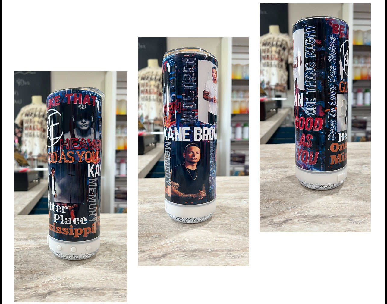 KANE BROWN SONG COLLAGE BLUETOOTH SPEAKER TUMBLER