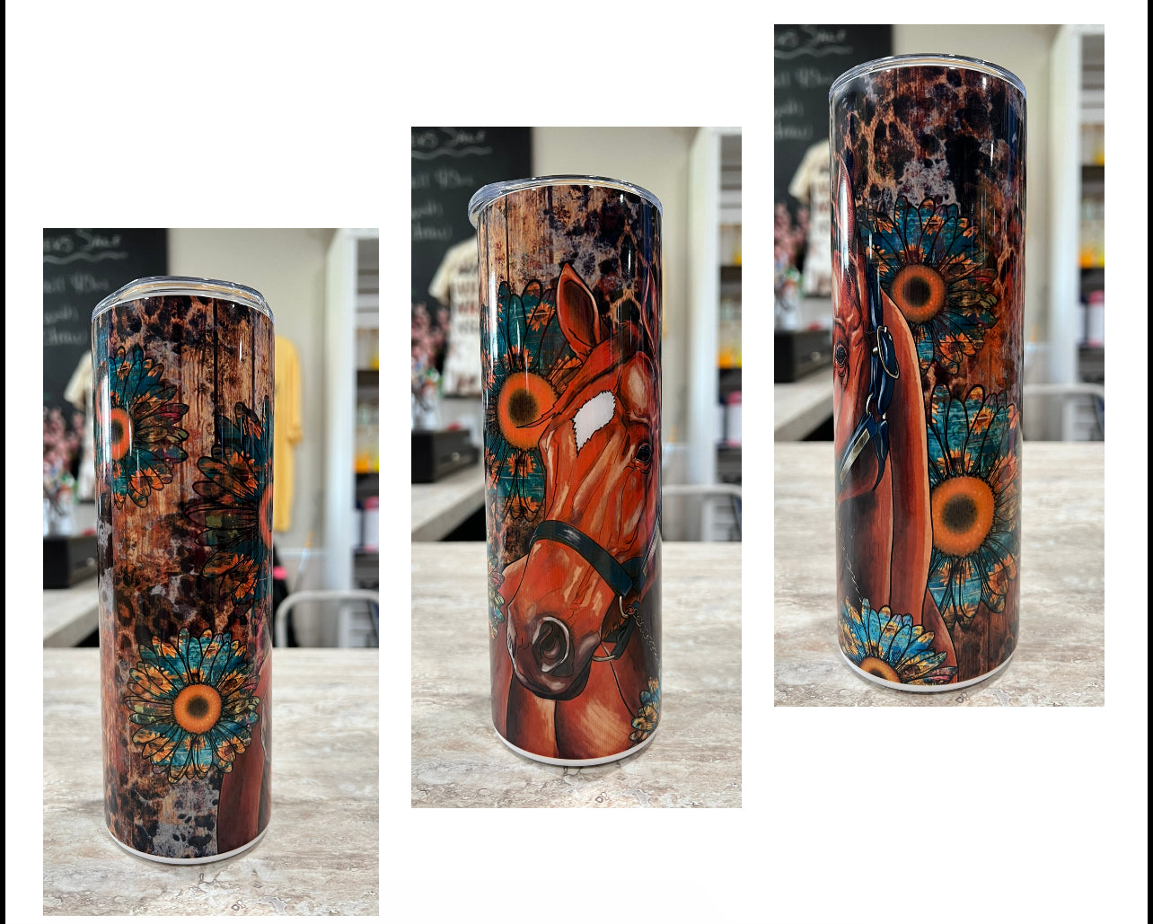 HORSE SUNFLOWER WESTERN 20 OZ TUMBLER
