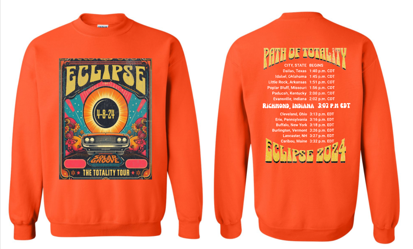 YOUTH 2024 ECLIPSE PATH OF TOTALITY RETRO TSHIRTS FEATURING RICHMOND, IN