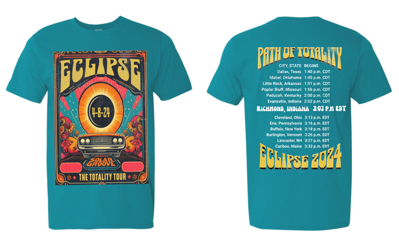 YOUTH 2024 ECLIPSE PATH OF TOTALITY RETRO TSHIRTS FEATURING RICHMOND, IN