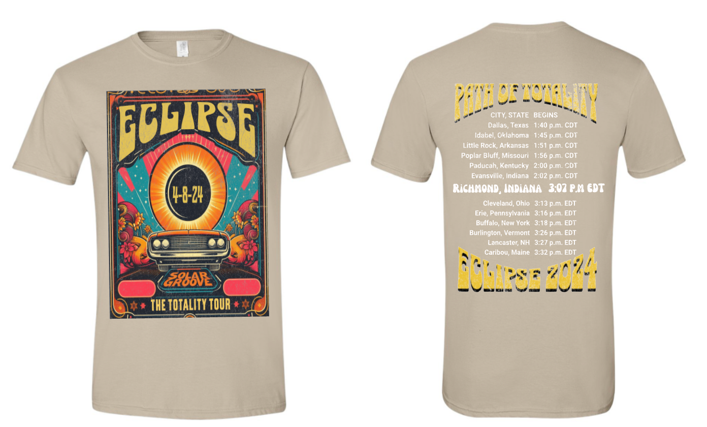 YOUTH 2024 ECLIPSE PATH OF TOTALITY RETRO TSHIRTS FEATURING RICHMOND, IN