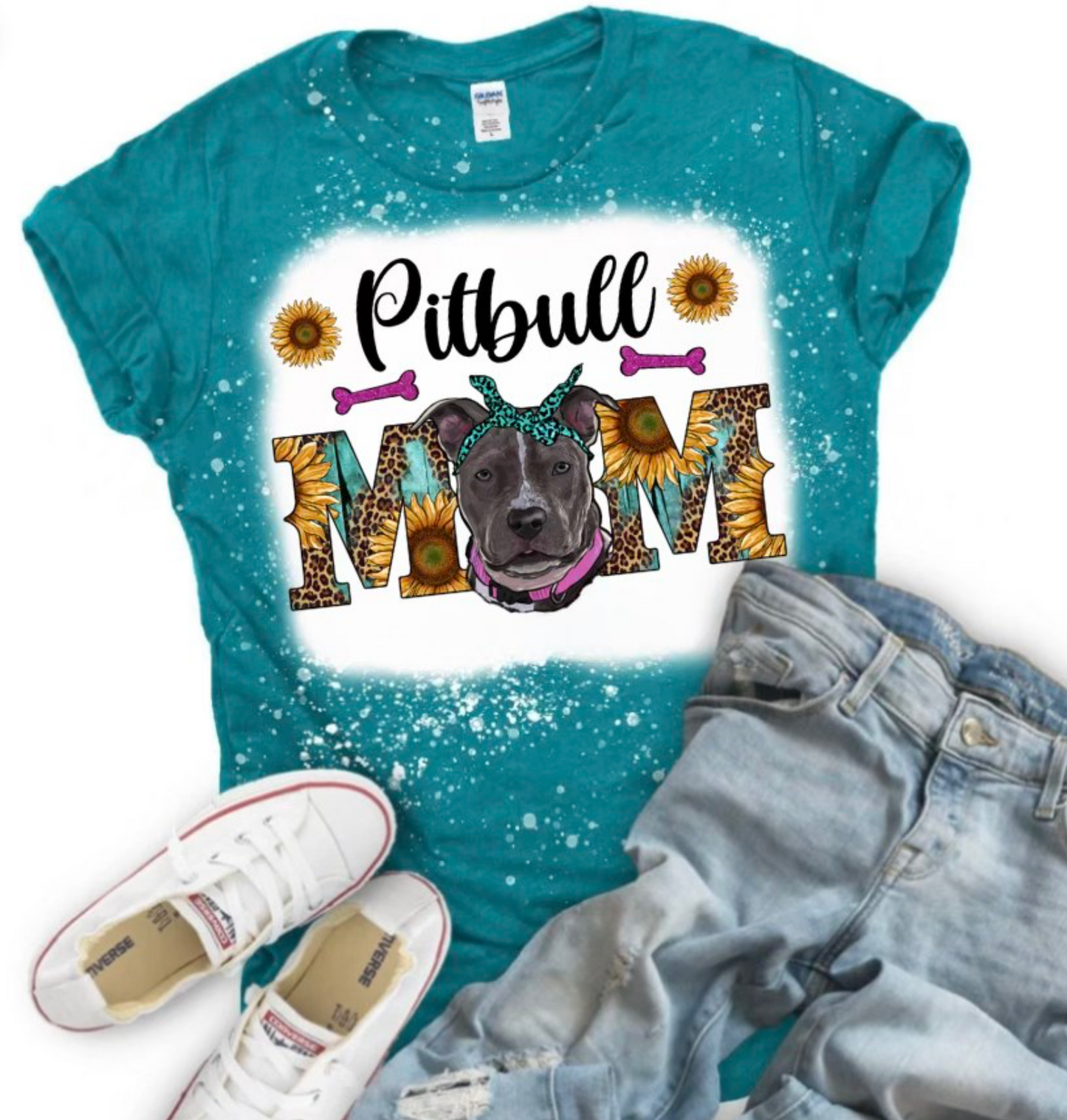 PITBULL MOM BLEACHED TSHIRT