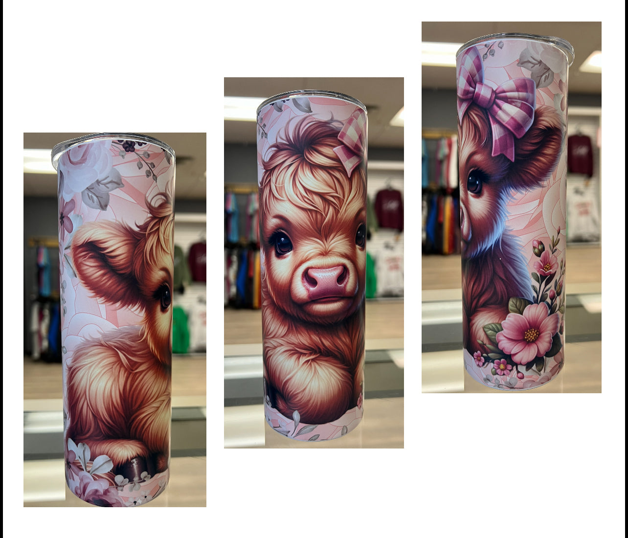 BABY HIGHLAND COW WITH FLOWERS 20 OZ TUMBLER
