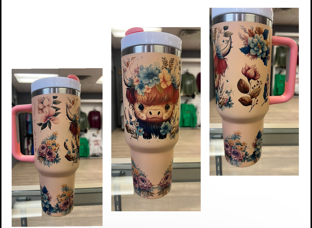 BABY HIGHLAND COW FLORAL 40 OZ TUMBLER