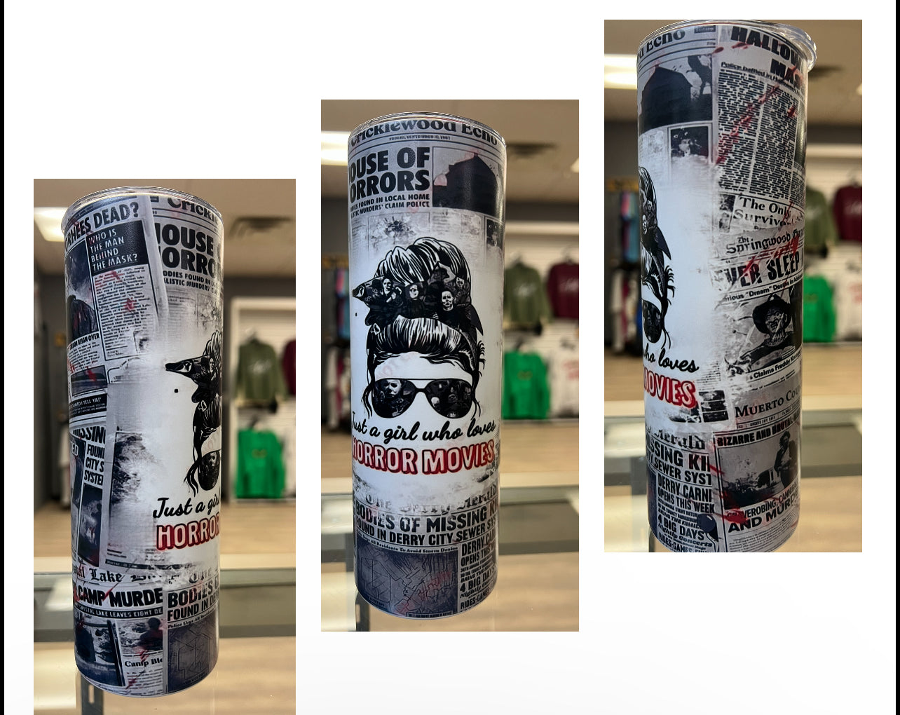 JUST A GIRL WHO LOVES HORROR MOVIES 20 OZ TUMBLER