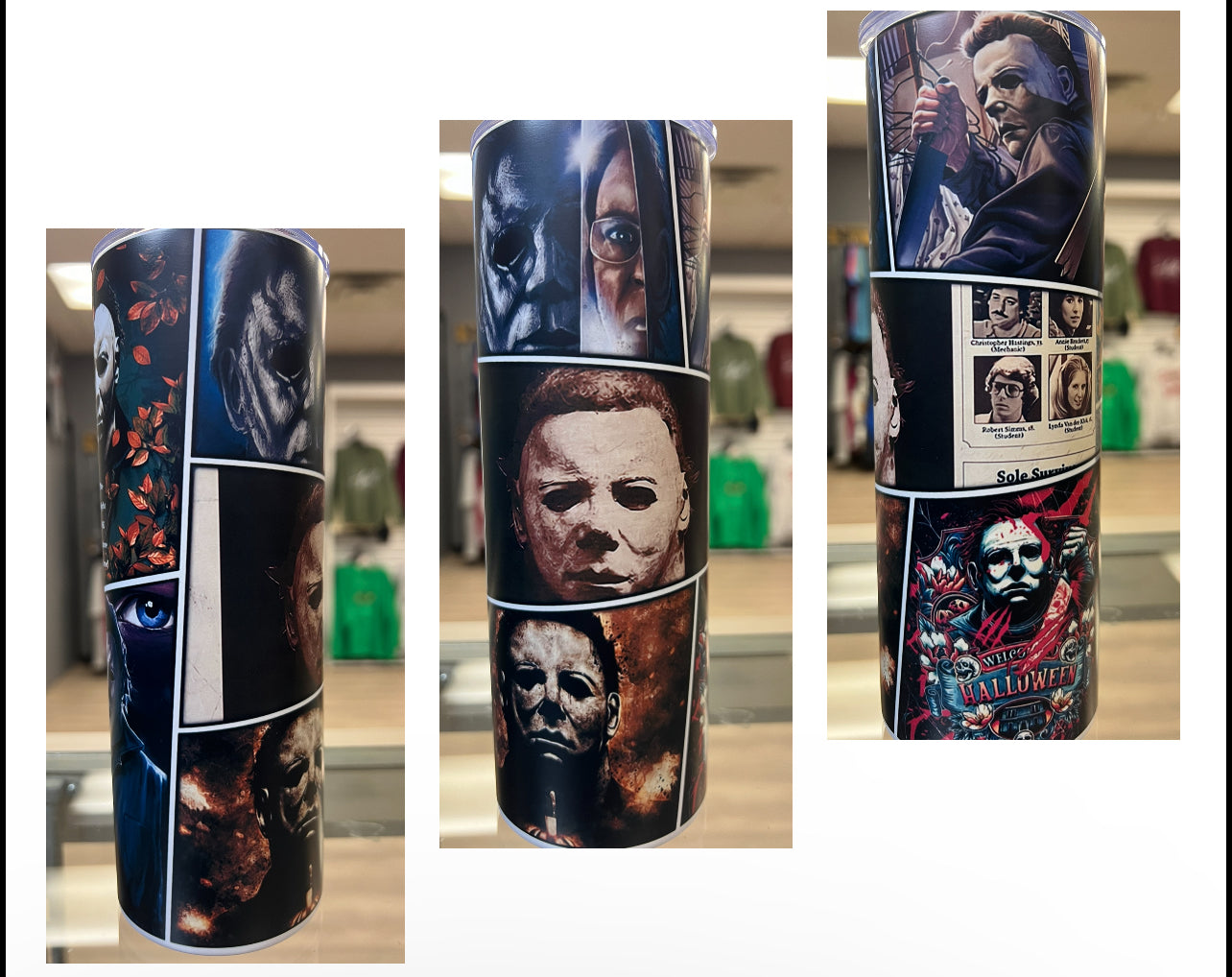 MICHAEL HORROR MOVIE COLLAGE TUMBLER