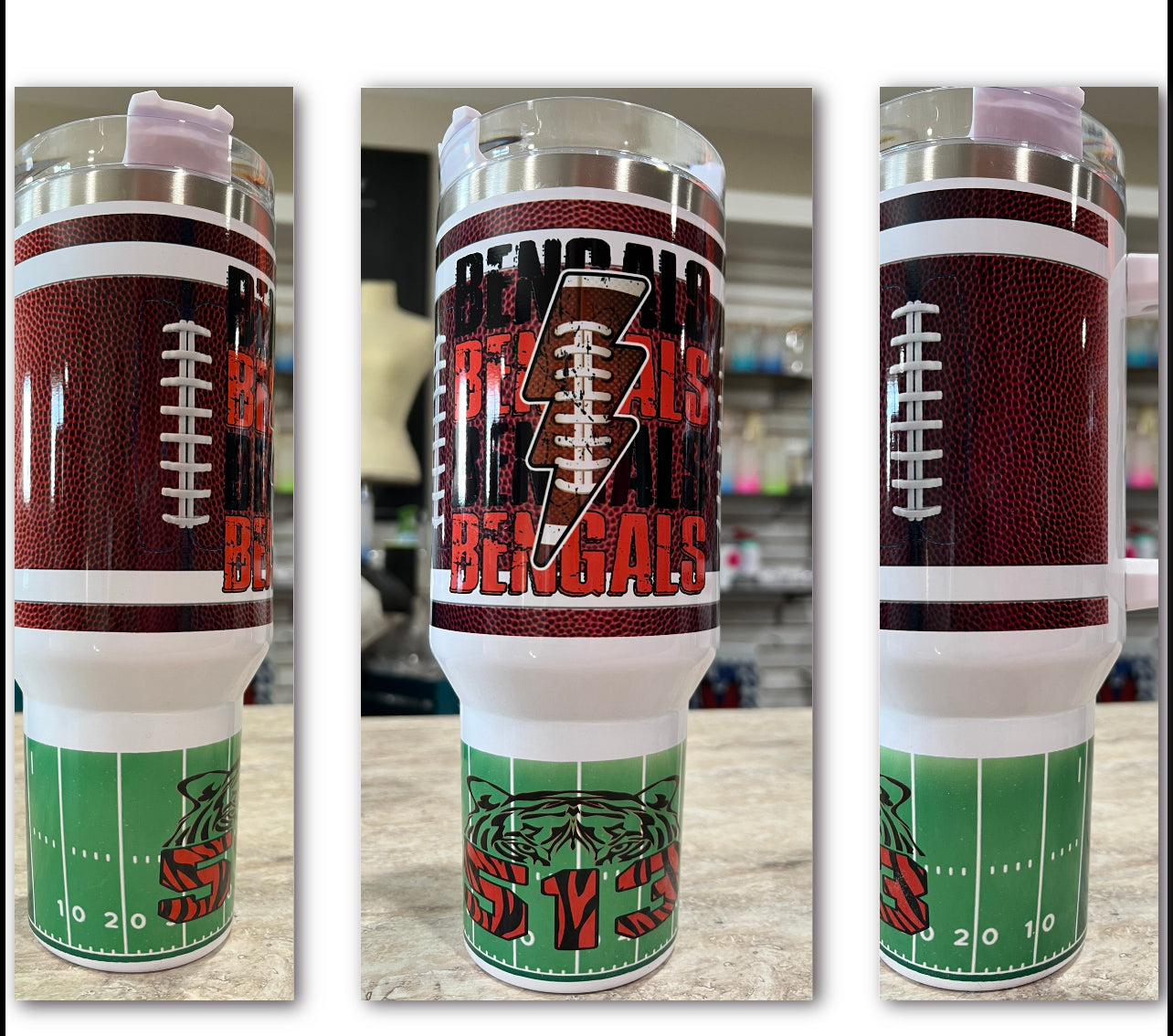 40 OZ TUMBLER WITH NFL FOOTBALL DESIGN