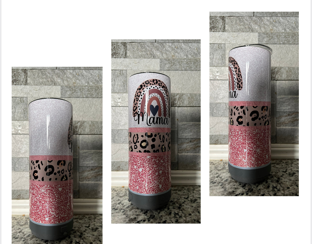 MAMA PINK GLITTER CHEETAH BLUETOOTH SPEAKER TUMBLER