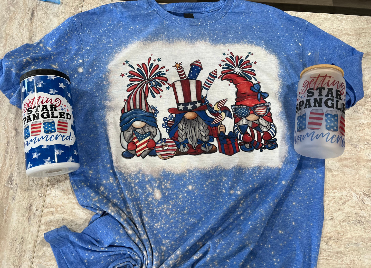 JULY 4TH AMERICAN GNOMES BLEACH T-SHIRT