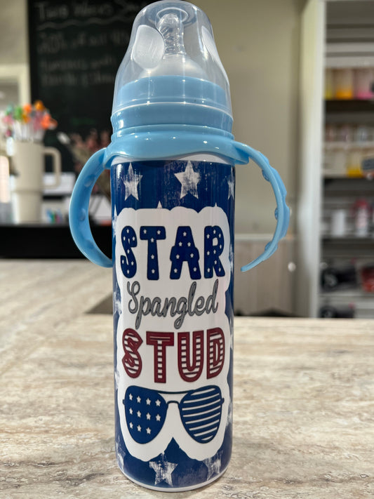STAR SPANGLED STUD BABY BOTTLE WITH BLUE LID
