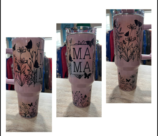 MAMA FLOWERS 40 OZ TUMBLER WITH HANDLE