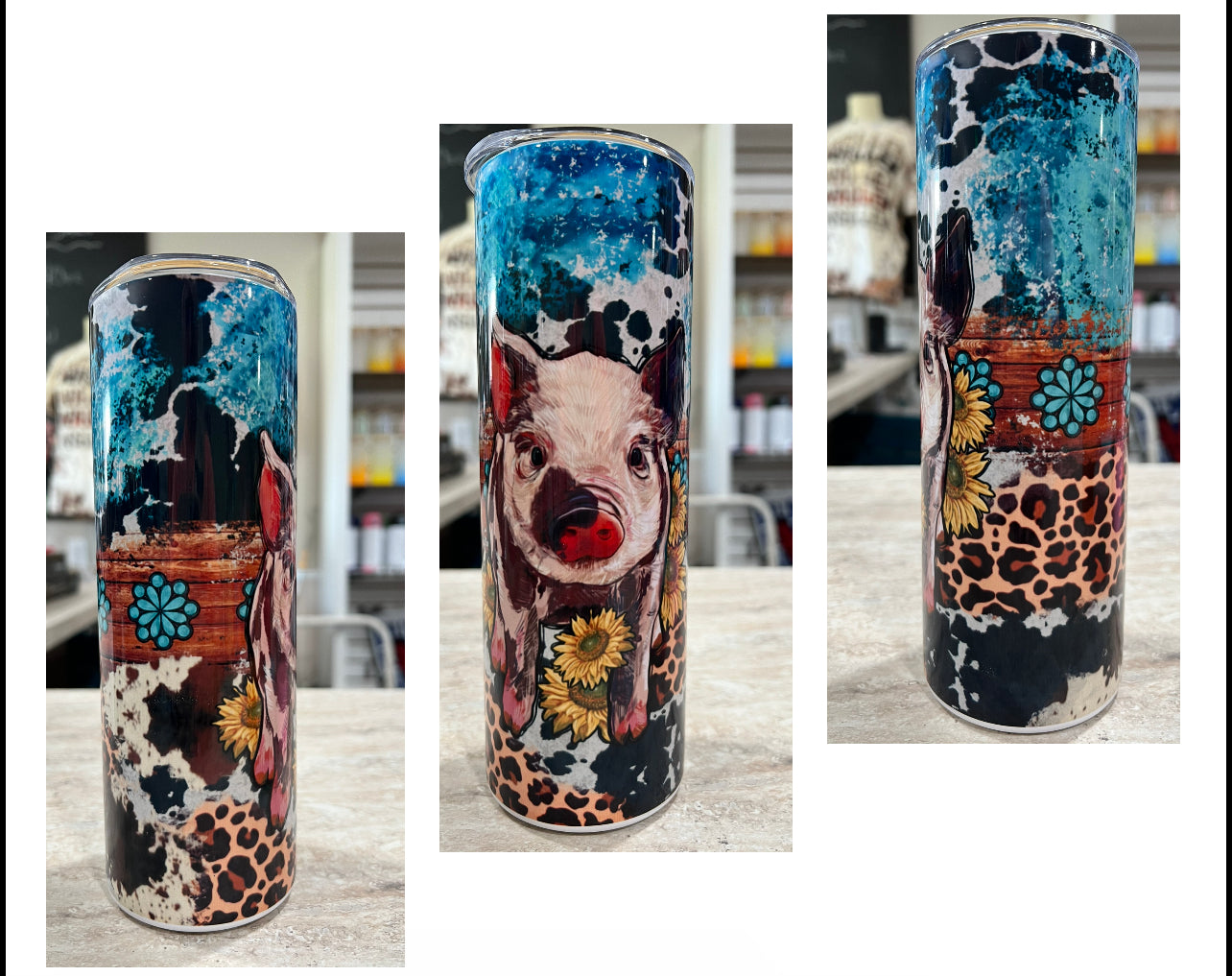 PIG WESTERN SUNFLOWER 20 OZ TUMBLER