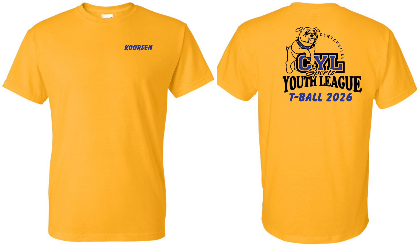 CENTERVILLE YOUTH LEAGUE T-BALL TSHIRTS
