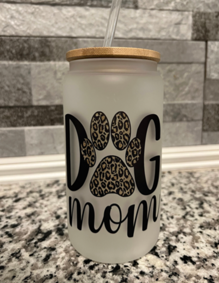 DOG MOM FROSTED TUMBLER WITH BAMBOO LID