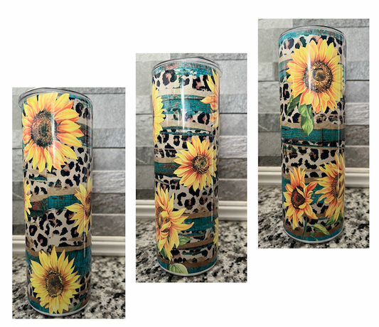 SUNFLOWER TEAL CHEETAH LEOPARD PRINTf 20 OZ TUMBLER