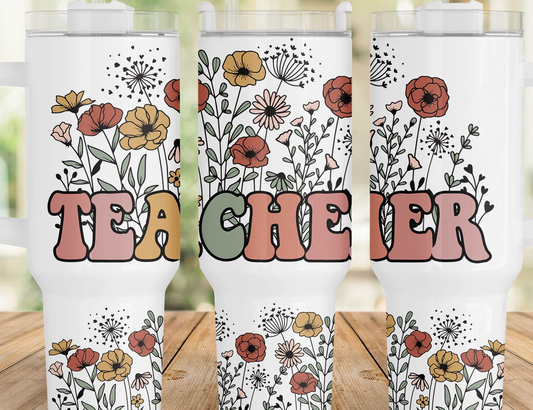 Retro Teacher Flowers 40 oz Tumbler