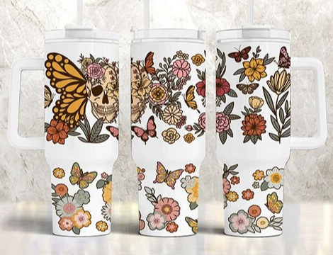 Retro Butterfly Skull 40 oz Tumbler