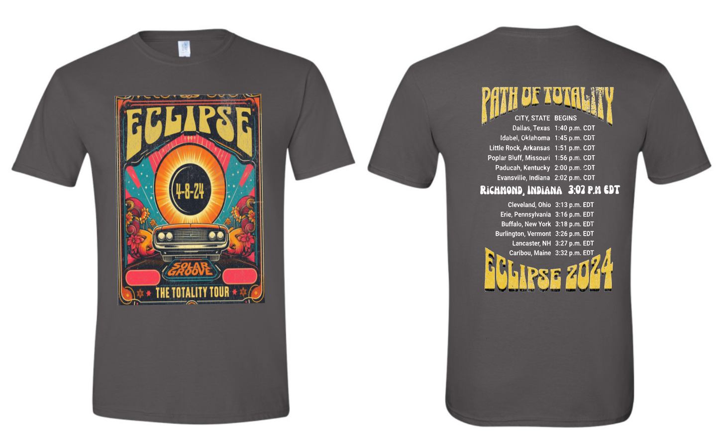 2024 ECLIPSE PATH OF TOTALITY RETRO SHIRTS FEATURING RICHMOND, IN