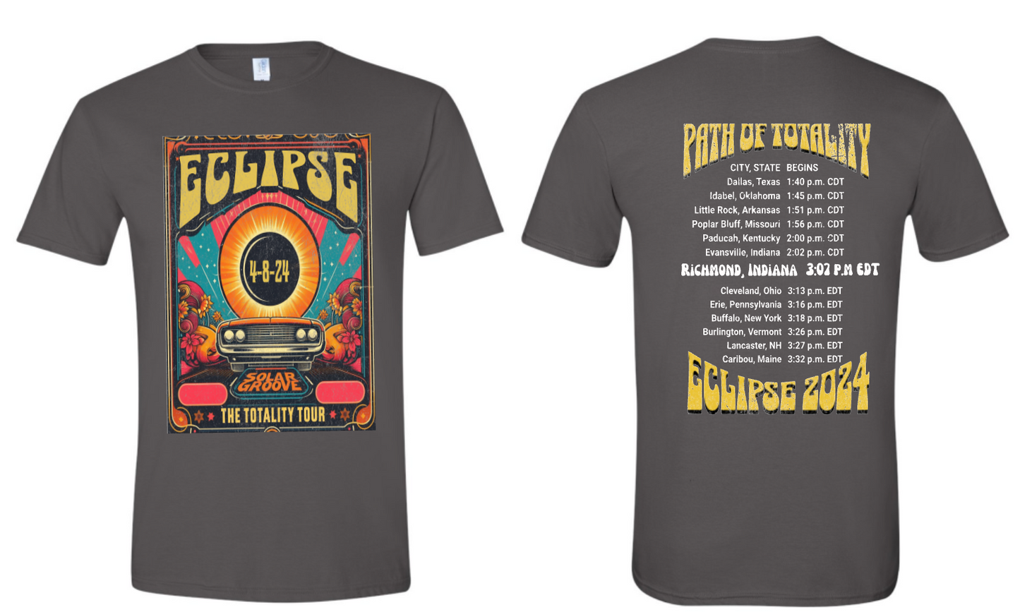 YOUTH 2024 ECLIPSE PATH OF TOTALITY RETRO TSHIRTS FEATURING RICHMOND, IN