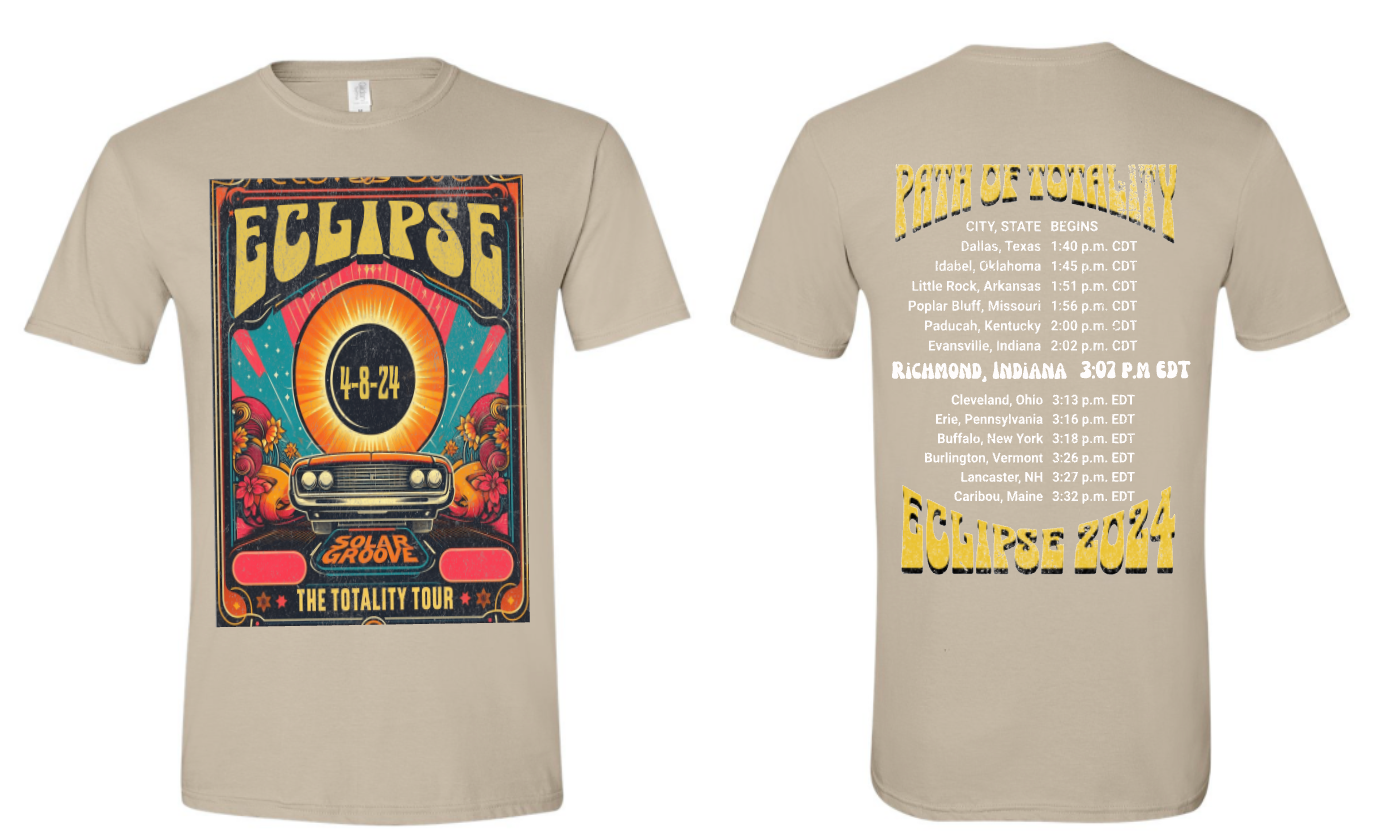 2024 ECLIPSE PATH OF TOTALITY RETRO SHIRTS FEATURING RICHMOND, IN