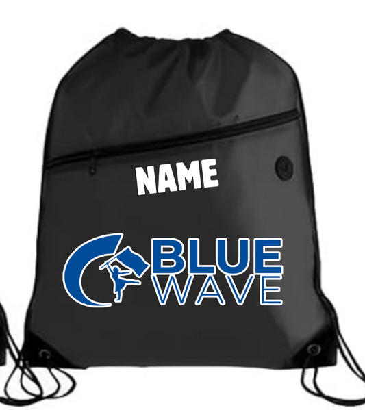 BLUE WAVE DRAWSTRING BAGS WITH ZIPPER POCKET